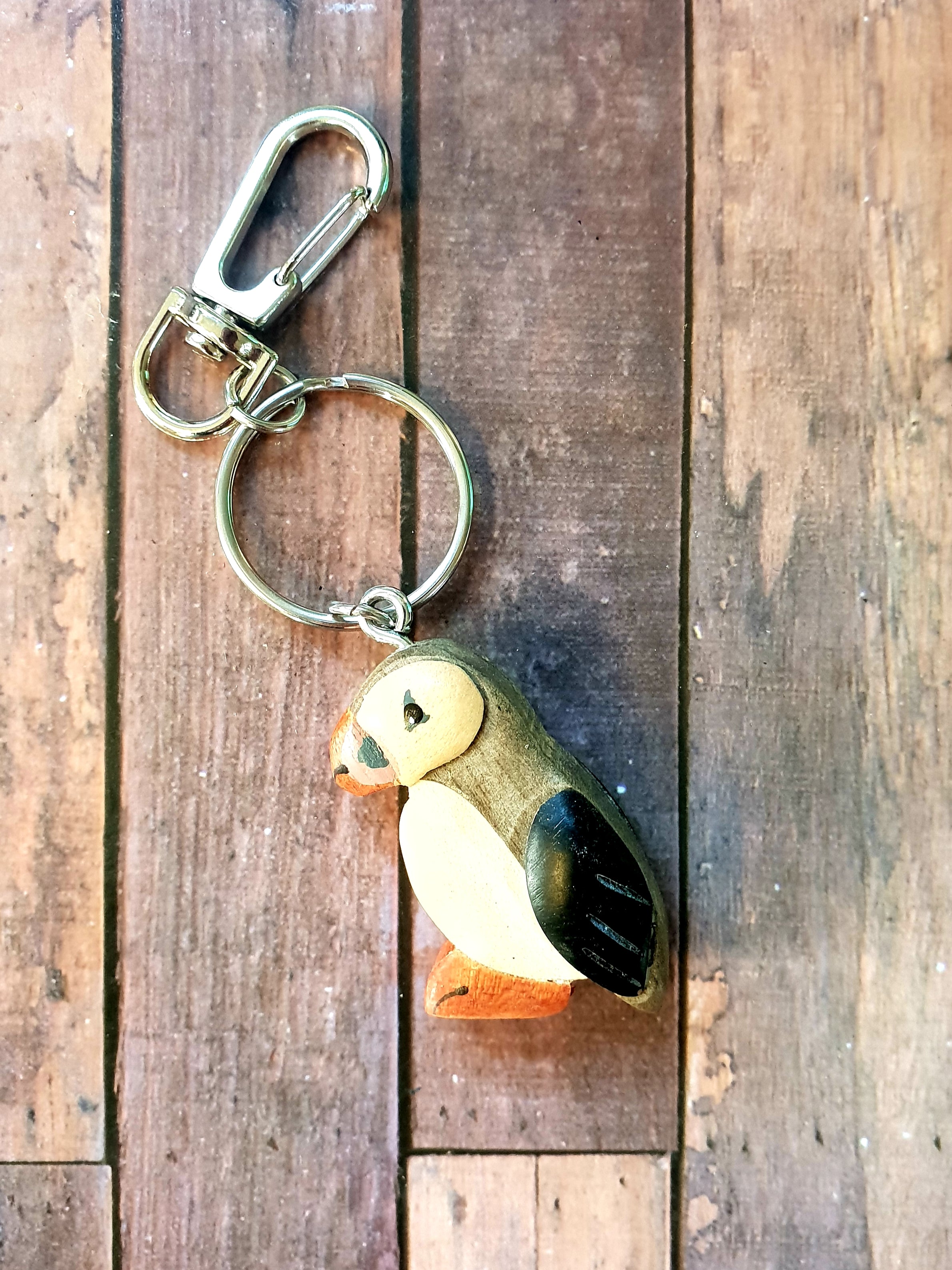 Wooden Puffin Keyrings